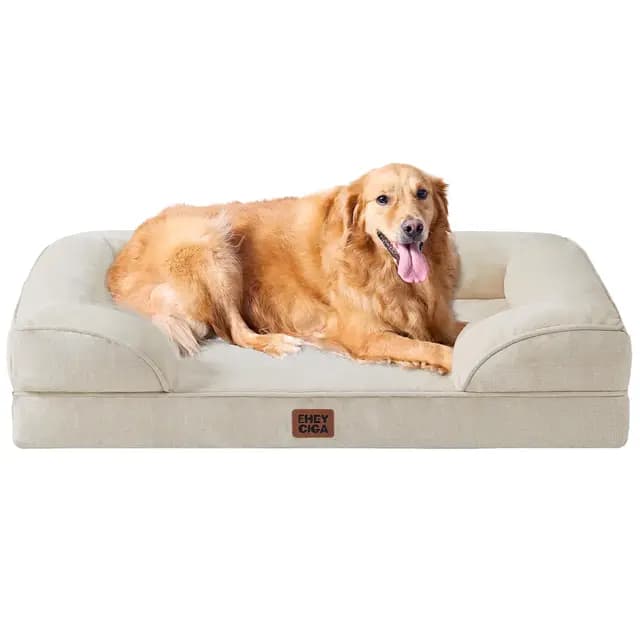 EHEYCIGA Cama Perro Extra Grande 112x81x16cm, Colchon Perro Impermeable Lavable con Espuma Viscoelástica, Sofá Perro Ortopedica Desmontable, Beige – Imagen 1