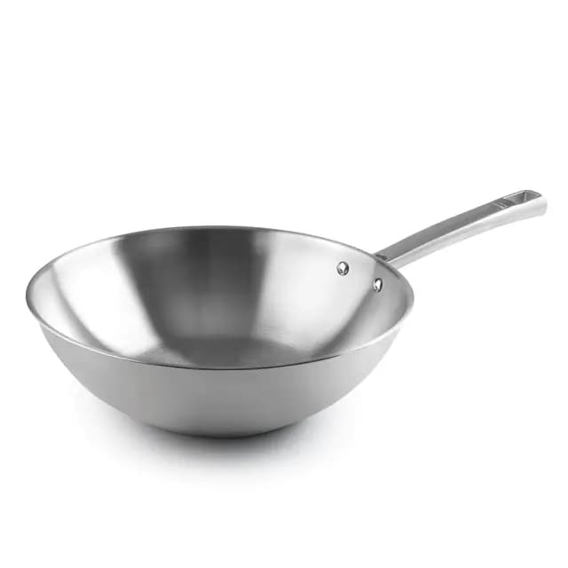 LACOR - 45828 - Wok Foodie, Acero Inoxidable 18/10, Mango Ergonómico, Fondo Termodifusor Sandwich, Apto para todo Tipo de Fuegos, Inducción y Lavavajillas, Acabado Lijado Satinado, Ø28 cm