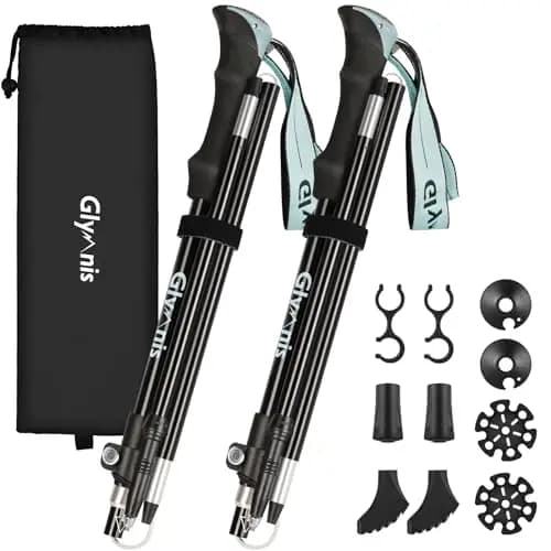 Glymnis Bastones de Senderismo Bastones Trekking Plegables 2pcs 36cm-130cm de Aleación de Aluminio 7075 y EVA para Senderismo Alpinismo Trail Viaje