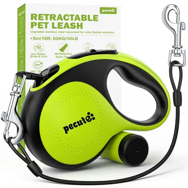 Pecute Correa Perro Extensible 5M, Control con un Solo Botón y Sin Enredos, Correa de Nailon con Tiras Reflectantes, Mango Ergonómico, Retráctil Correa para Perros Medianos y Grandes de hasta 50 kg