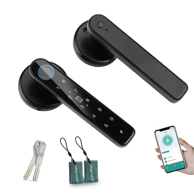 Cerradura Inteligente de Huellas Dactilares,6 en 1 Cerradura Electronica,Tuya App,IC Card, NFC, Huellas Dactilares,Contraseña Digital,Llave Mecánica