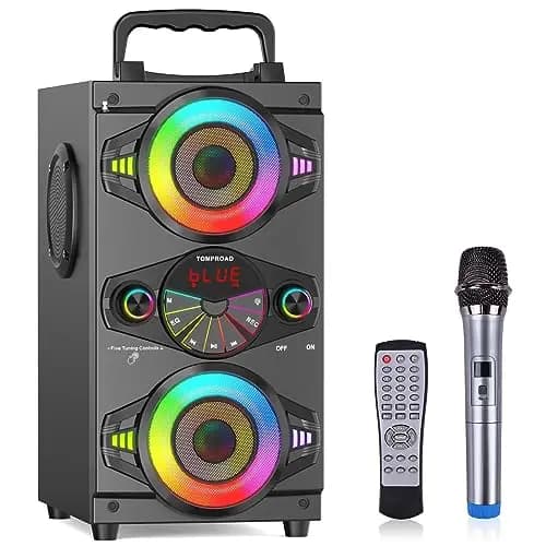 Altavoces Bluetooth, Altavoz Bluetooth inalámbrico portátil de 60 W para fiestas en casa al aire libre con subwoofer, radio FM, luces LED coloridas, micrófono, control remoto y gran potente sonido est