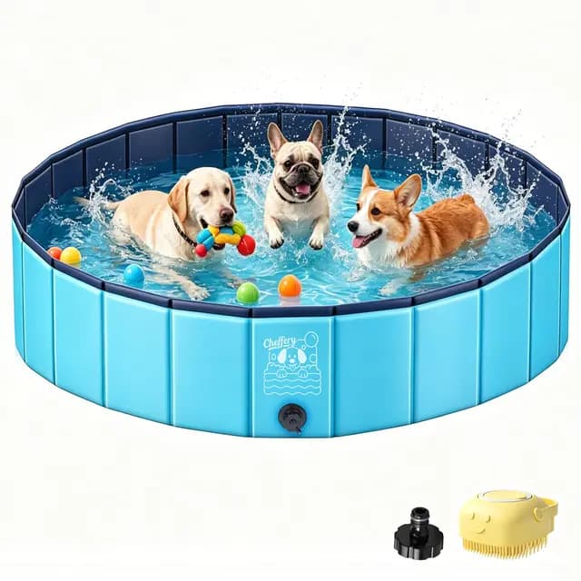 JONRRYIN Piscina para Perros, 120x30CM Piscina Perros Grandes, Bañera Perros Plegable de PVC Antideslizante con Parches y Válvula de Drenaje para Mascotas, Niños (120 * 30cm)