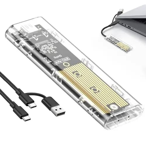 Carcasa M.2 NVMe USB C 10Gbps, Caja Externa SSD M.2 2230/2242/2260/2280 M-Key Transparente con UASP Trim, Adaptador Disco Duro SSD NVMe USB 3.1 Gen2 Plug and Play Compatible Windows Mac Linux Android