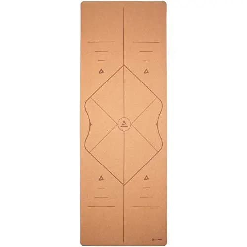 Esterilla de yoga Pro Comfort de corcho extragrande de 200 x 66 cm con marcas de alineación, incluye correa y bolsa de yoga