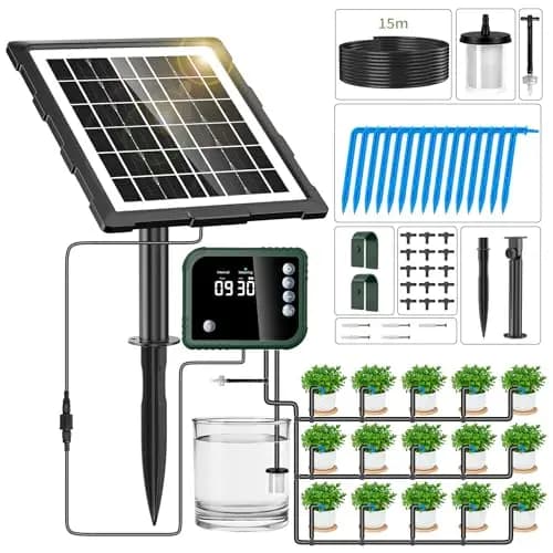 Forever Speed 350 Modos Sistema de Riego Automático Solar con Controlador, [Manguera de 15 M] Kit de Sistema de Riego por Goteo Automátic para Jardín, Balcón, Invernadero, Césped