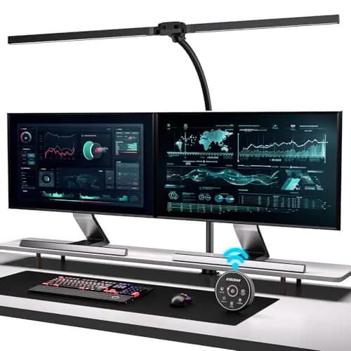 Lámpara de Escritorio con Control Remoto, Lámpara LED de 80 cm para Oficina en Casa, Luz de Escritorio de Doble Cabeza de 24W, Regulable y con Temperatura de Color, Luz para Monitor de Computadora