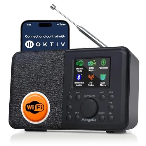 SR10 Internet Radio con WiFi, Dab+ Radio Digital,Reproductor de podcasts,FM,Altavoz Bluetooth,de Cocina Dab,batería,Pantalla de Color,alarmas duales-Negras
