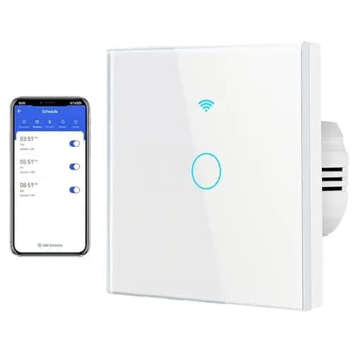Interruptor Inteligente WIFI Interruptor Tactil luz pared 1 Gang Interruptor Pared WIFI Compatible con Alexa,Tuya y Smart Life Smart, Interruptor Lampara Smart Interruptor Lampara Pared Tactil Vidrio