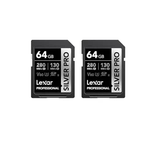 Lexar SILVER PRO Tarjeta SD de 2x64GB, tarjeta de memoria SD UHS-II, V60, U3, C10, lectura de hasta 280MB/s, escritura de 130MB/s, tarjeta SDXC para DSLR/cámara/fotógrafo/videógrafo(LSDSIPR064G-B2NAA)