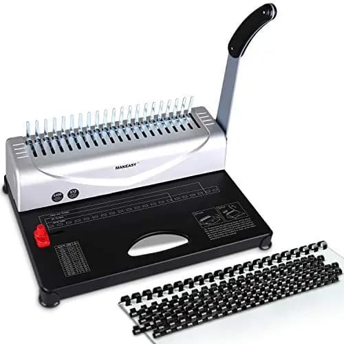 Makeasy Máquina de Encuadernación A4/A5, Encuadernación en Peine con 100 PCS 3/8'' PVC Kit de Inicio, Encuadernadora Manual para Encuadernar hasta 450 Hojas