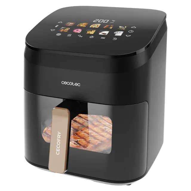 Cecotec Freidora sin Aceite con Grill 6,5L Cecofry&Grill Smokin' 6500 Plus. 2200 W, Freidora, Grill y Plancha, Temp. Regulable 40-200ºC, Ahumador Integrado, Doble Grill, 10 Menus, Ventana Frontal