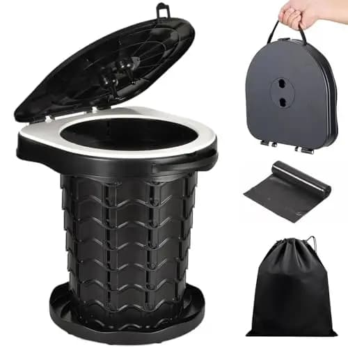 WC Portatil, 220kg Inodoro Plegable Camper, Baño Portatil Camper con 10 Bolsas de Inodoro Biodegradables, Vater para Senderismo, Acampar, Viajar, Pesca