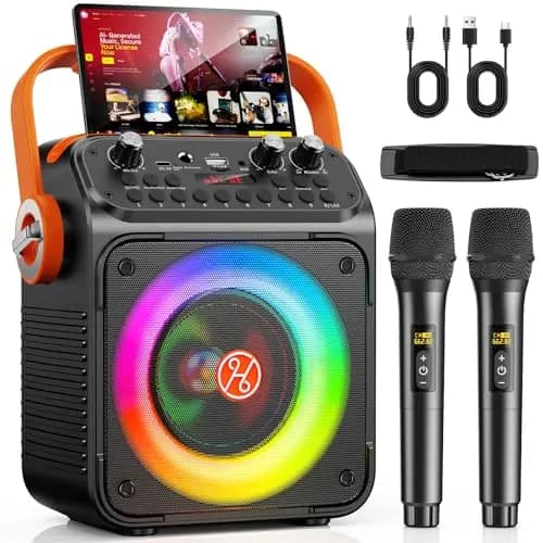 HWWR T35 Altavoz Karaoke Bluetooth con 2 Micrófonos Inalámbricos