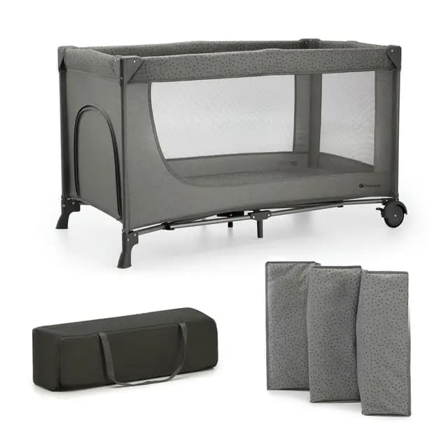 Kinderkraft Joy 2 Cuna de Viaje 3 en 1 para Bebé de hasta 25 kg, Plegado rápido y fácil, Entrada Lateral, Bolsa de Viaje, Gris