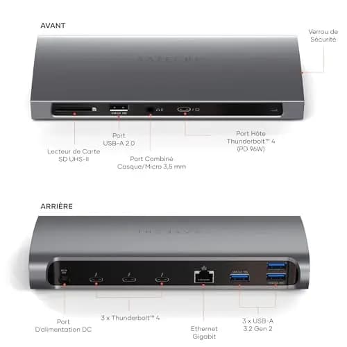 SATECHI Docking Station 12 en 1 Thunderbolt 4 con 3 Puertos a 40 Gbps, Carga PD 96 W, Ethernet, 4K@60Hz, 4X USB-A a 10 Gbps, USB-A 2.0, Lector SD, Audio, para MacBook, Portatil
