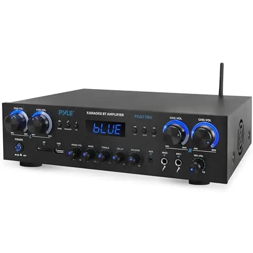 Pyle Amplificador de Sonido, Cine en casa, 800W, Bluetooth, Estereo, para el hogar, 4 Canales, con MP3/USB/SD/AUX/RCA/FM, Microfono, Auriculares, Volumen LED