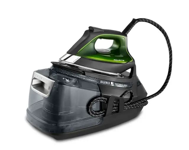 Rowenta Silence Steam Pro - Centro de planchado, autonomía ilimitada, 8 bares, golpe vapor 600 g/min, suela Microsteam, función ECO y depósito cal, 1,3 litros, Color negro y gris, DG9248