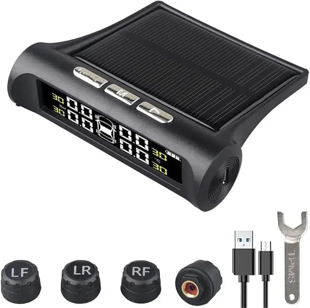 POFET Monitor de presión de neumáticos de Coche, Pantalla detectora de 4 Ruedas, Sistema de Monitor Solar TPMS, Alarma de Coche inalámbrica Universal, para Remolque RV