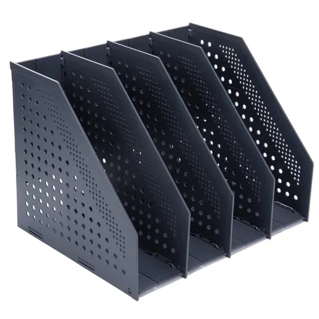 FRETONBA Revisteros, Soportes para archivadores Plegable A4, Revistero Organizador de 4 Compartimentos, Gris Oscuro