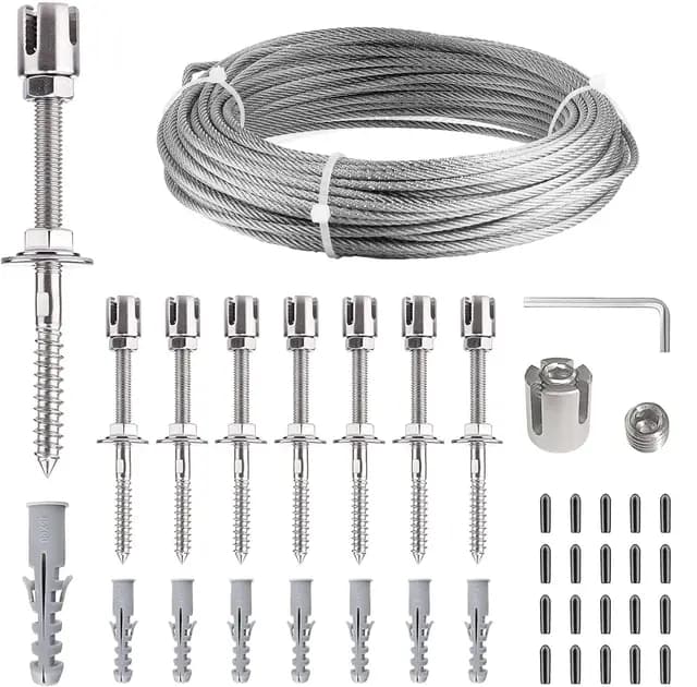 Soporte para Plantas trepadoras de 12 m, Kit Completo de Acero Inoxidable T316 con 8 Soportes de Pared y Cuerda de 3 mm