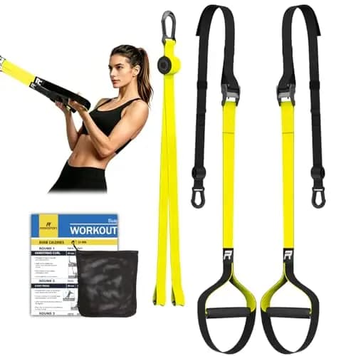 RHINOSPORT Juego de Entrenamiento de suspensión con Anclaje para Puerta Ajustable para Gimnasia en casa Adecuado para Viajes y para el Entrenamiento en Interiores y Exteriores