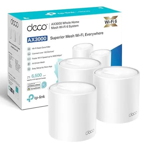 TP-Link Deco X50 Sistema WiFi 6 AI Mesh, AX3000 Doble Banda 2.4 GHz/5 GHz, Cobertura hasta 600 m2, 3X Puertos GigabIt por Unidad, Banda 160MHz Canal, ODFMA, 1024QAM, Color Blanco