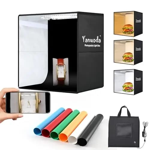 Kit Estudio Fotográfico Portátil 30x30 cm: Caja de luz fotografía 120 LED, 6 Fondos, Iluminación Ajustable (Blanco/Cálido/Frío) + Toma Cenital para Joyas, Productos, Fotos Profesionales
