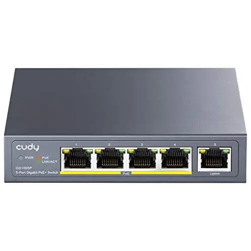 Cudy GS1005P - Conmutador Ethernet Gigabit (5 Puertos PoE+ 60 W, 4 Puertos 10/100/1000 Mbps, PoE+, Switch Unmanaged, Sin alimentación Adicional, 802.3af/at
