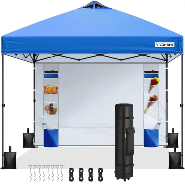 VIVOHOME Carpa Plegable 3x3m Cenador de Jardín con Pared Lateral Altura Ajustable Impermeable Anti-UV Gazebo con Ventilación para Playa 4 Bolsas de Arena con Ruedas para 8-10 Personas