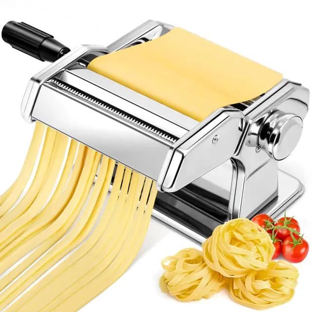 YASHE Máquina de Pasta, Manual Pasta Maker, 7 Grosor Ajustable, 2 Cortador de Masa de Ancho, Acero Inoxidable, Fideos Caseros Bola de Masa Espaguetis