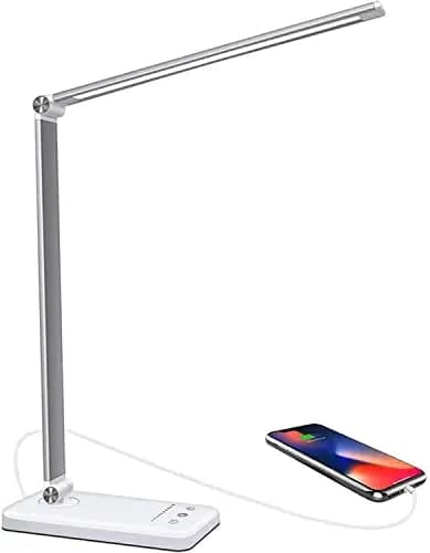 Lámpara Escritorio LED,5 * 10 Modos de Brillo con 52 SMD Leds Lámparas Mesa USB Recargable,2000mAh Plegable Flexo de Escritorio Control Táctil,Protege a ojos