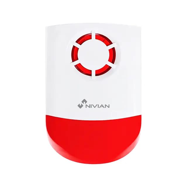 Nivian Sirena de Exterior Inalámbrica 120 dB con Flash LED, Batería de Respaldo, Alcance 150 m, Anti-Manipulación, IP55, Compatible con Sistemas de Alarma Nivian – Modelo NVS-OUTDOORSIREN