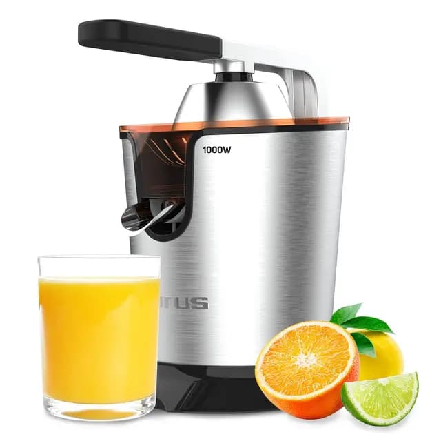 Taurus – Exprimidor Eléctrico de Brazo Easy Press 1000 Legend, 1000W, Vertido Continuo Antigoteo, Cono Todos los Cítricos, Filtro Pulpa Ajustable, Depósito 650ml, Sin BPA, Antideslizante, Lavavajillas