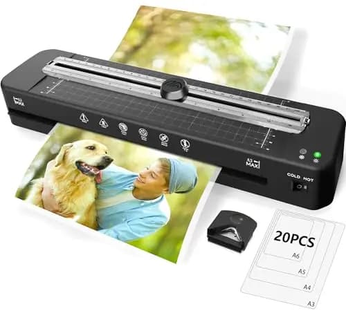 Plastificadora A3, 5 en 1 para A3 A4 A5 A6 Máquina laminadora en modo frío y caliente con cortador de papel, relleno de esquinas y 20 hojas de laminada para la escuela, la oficina y el hogar