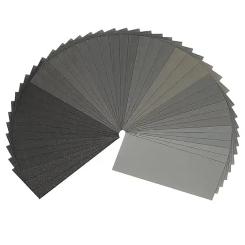 STEBRUAM Papel De Lija, Surtido Papel de Lija 120/150/180/240/320/400/600/800/1000/1200/1500/2000/2500/3000 Grits,9 x 3.6 para Lustramuebles de Madera, Metal de Abrillantar Coche(42 Piezas)