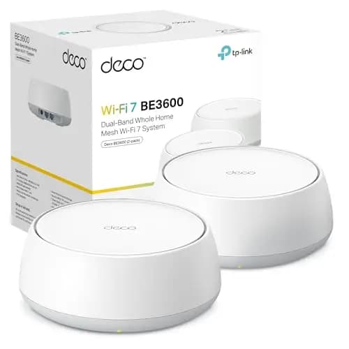TP-Link Deco BE3600 (2-Pack) – Wi‑Fi 7 Mesh Doble Banda hasta 3,6 GB/s, backhaul Combinado inalámbrico y por Cable, MLO, 2 Puertos Gigabit por Unidad, Seguridad HomeShield