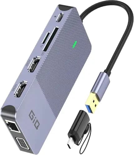Estación de Acoplamiento USB Giq USB C Hub USB 3.0 a Doble HDMI VGA Adaptador Triple Pantalla USB C estación de Acoplamiento para portátil monitores duales Compatible con MacBook M1 USB Dock-Gris
