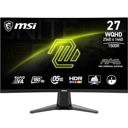MSI mag 27CQ6FA Monitor Curvo Gaming WQHD de 27": Panel VA rápido de 1500R y 2560 x 1440, 180 Hz/0,5 ms (GtG, mín.), Adaptive-Sync, DP 1.4a, HDMI 2.0b CEC, Frameless, Negro
