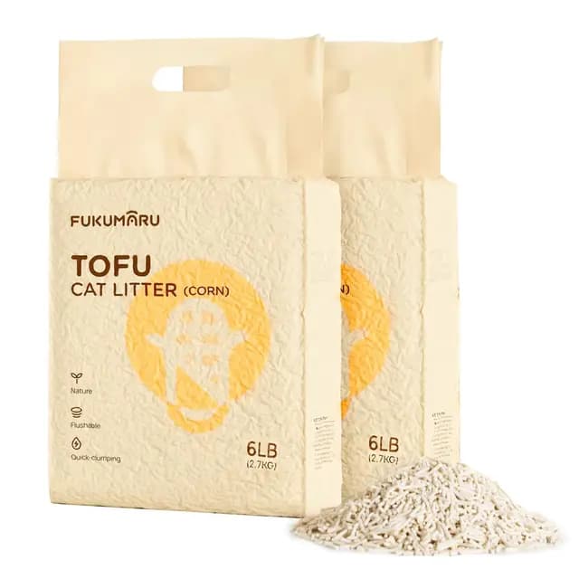 FUKUMARU Arena de Tofu para Gatos 5.4kg - Arena aglomerante para Gatos, Mezcla de pellets de maíz, Libre de Polvo y fácil de aglomerar, Control de olores, se Puede desechar en el Inodoro