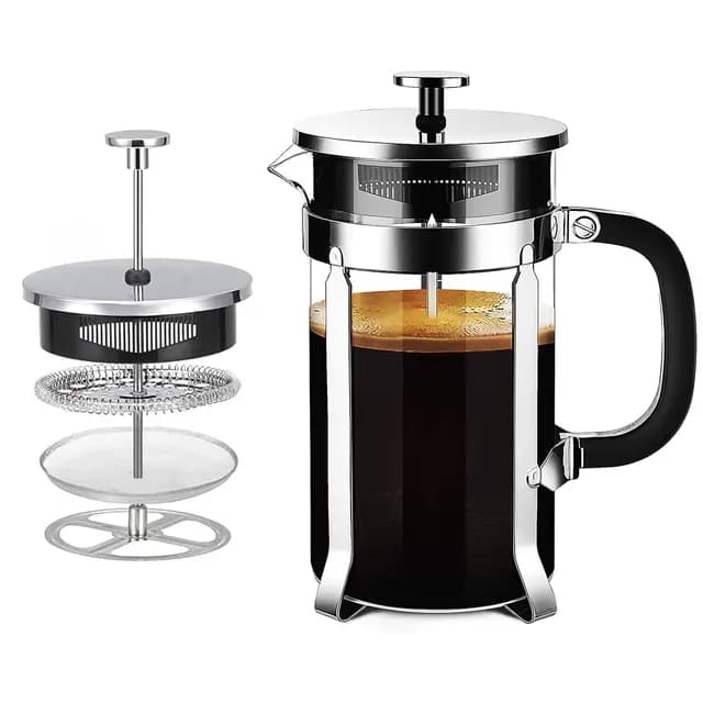 Cafetera Prensa Francesa de Vidrio Resistente al Calor con Filtro Fácil de Limpiar, Prensa Francesa para Café y Té, Diseño Multifuncional Ideal para el Hogar, Viajes y Camping (350, Mililitros)