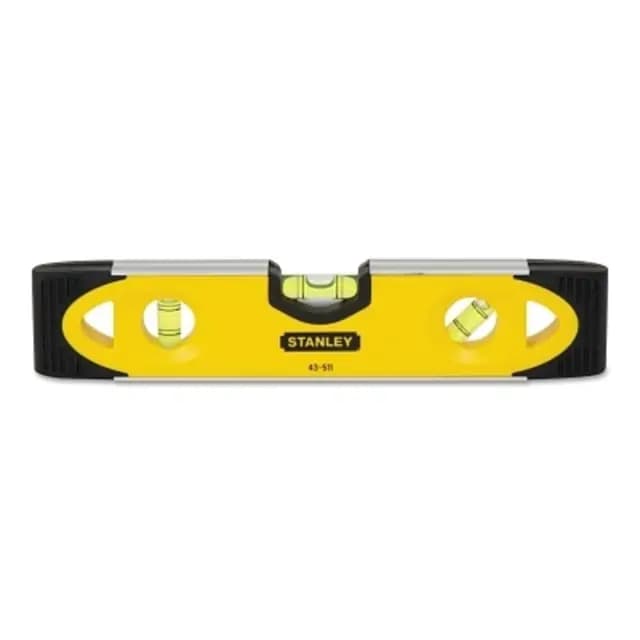STANLEY Nivel Torpedo, Base Magnética, Multicolor, 230 mm, Base de aluminio,Ranura en V para comprobar superficies cilíndricas, 3 esferas reversibles y a prueba de golpes, Puntas engomadas, 0-43-511