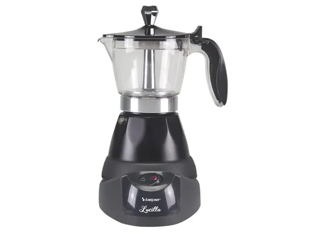 BEPER BC.040N Cafetera Eléctrica - Moka Pot Eléctrica, 3 tazas de capacidad, reductor de 1 taza, Auto-Off, mantiene la temperatura durante 30' min, Negra