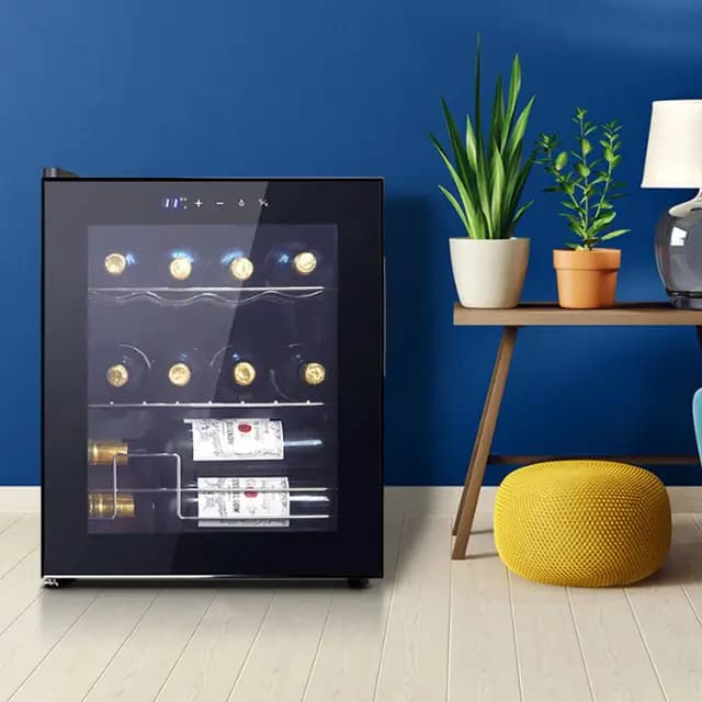 Vinoteca Empotrable con Puerta De Cristal, Control De Temperatura De 5 A 18 °C Y Panel Táctil, Independiente, 2 Zonas De Refrigeración, 48 Litros/12 Botellas.
