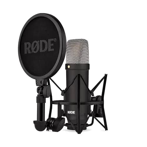 RØDE NT1 Signature Series micrófono de condensador de gran diafragma de la con soporte antivibraciones, filtro antipop y cable XLR para producción musical, grabación de voz y podcasting (Negro)