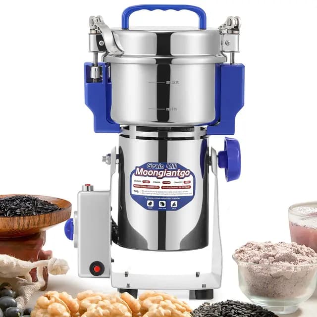 Moongiantgo Molino de Cereales Eléctrico 800g de Acero Inoxidable, 2500W 36000RPM Motor Comercial & 30s Molienda Superfina, Protección de Sobrecarga & Open-Cover-Stop, para Granos, Especias Y Más