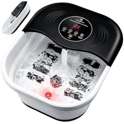 Baño de pies con masaje, función de calentamiento preciso y temporizador: baño de pies plegable con gorgoteo y piedra pómez, masajeador de pies con agua y 8 rodillos de masaje, ideal como regalo