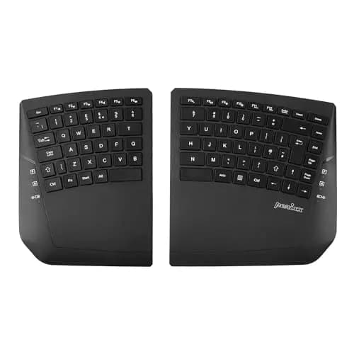 perixx PERIBOARD-624B UK Teclado dividido ergonómico inalámbrico - Separación de hasta 2 pies - Ángulo de inclinación ajustable - Teclas de membrana de perfil bajo - Negro - UK QWERTY