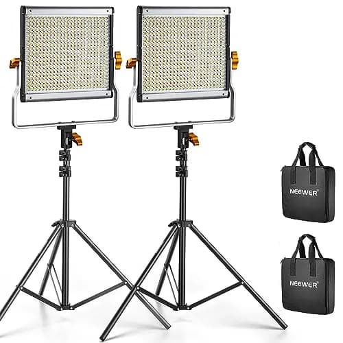 NEEWER 2 Pack Luces de Video LED Bicolor Regulables 480 y Kit de Iluminación de Soporte Incluye: Panel LED CRI 96+ de 3200-5600K con U Bracket, Tripode de luz de 75 Inches para Fotografía de Estudio