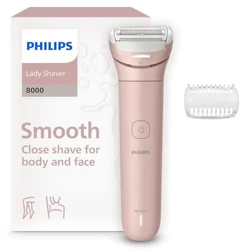 Afeitadora Philips Serie 8000 - Afeitadora sin cable para uso en seco y en mojado, sistema de 3 cuchillas, cabezal de afeitado flexible, luz LED, para las piernas y el cuerpo, Modelo BRL129/00